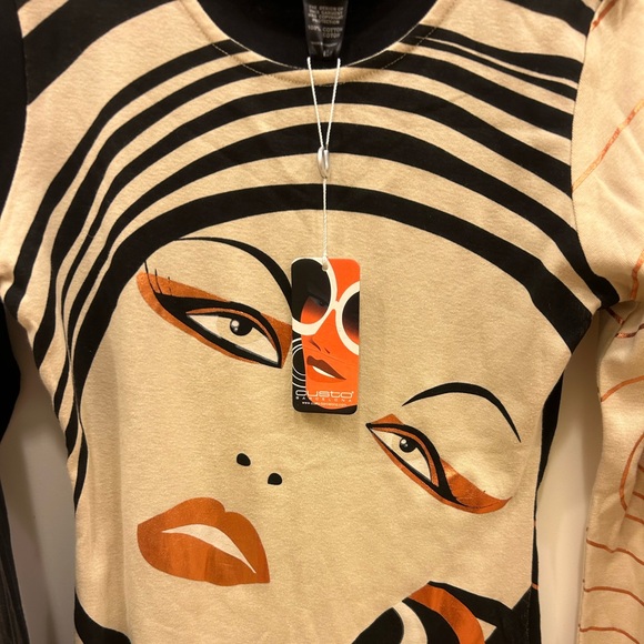 vintage Custo Barcelona long-sleeve Artistic Black and Cream top shirt 1 nwt - Picture 3 of 12